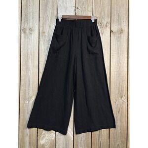 Moodie Black Linen Cotton Wide Leg Culotte Pants Women's Small 22" Inseam